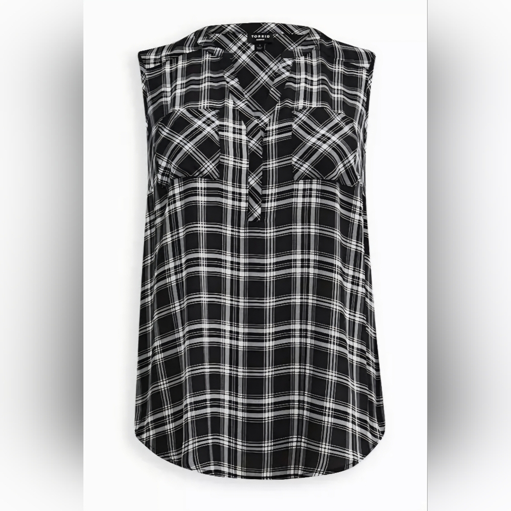Torrid Harper Georgette Black and White Plaid Sleeveless Top